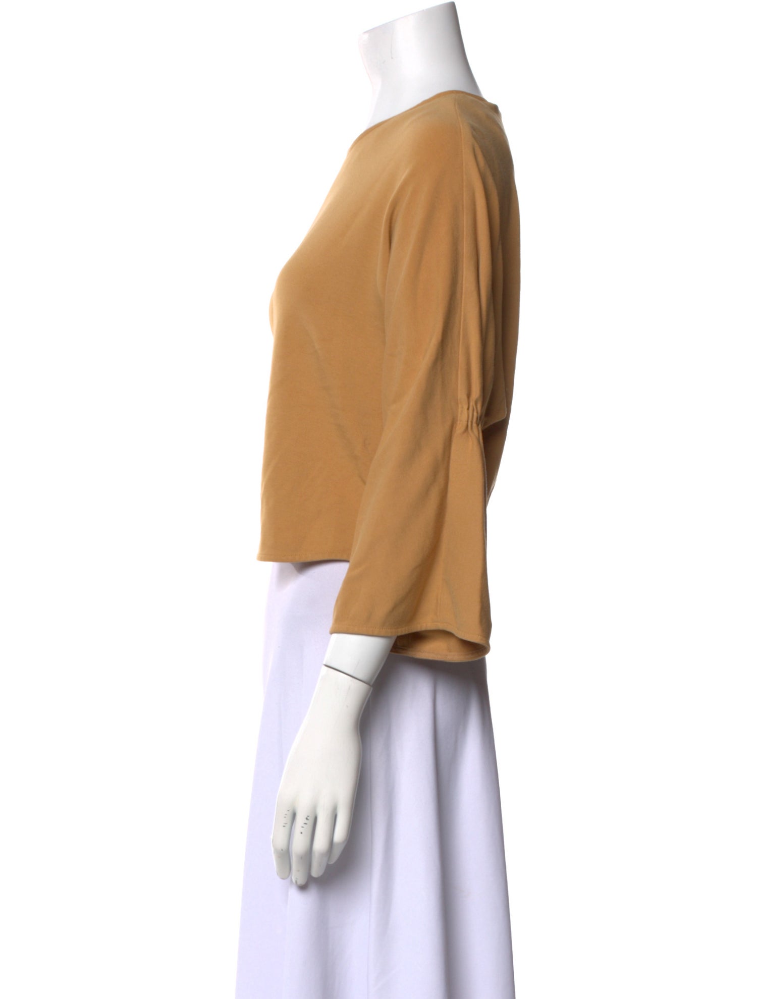 Tibi Crew Neck Three-Quarter Sleeve Crop Top