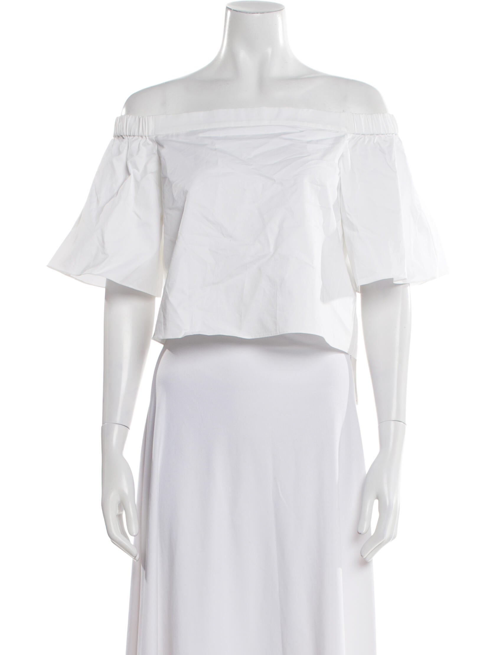 Tibi Off-The-Shoulder Short Sleeve Crop Top