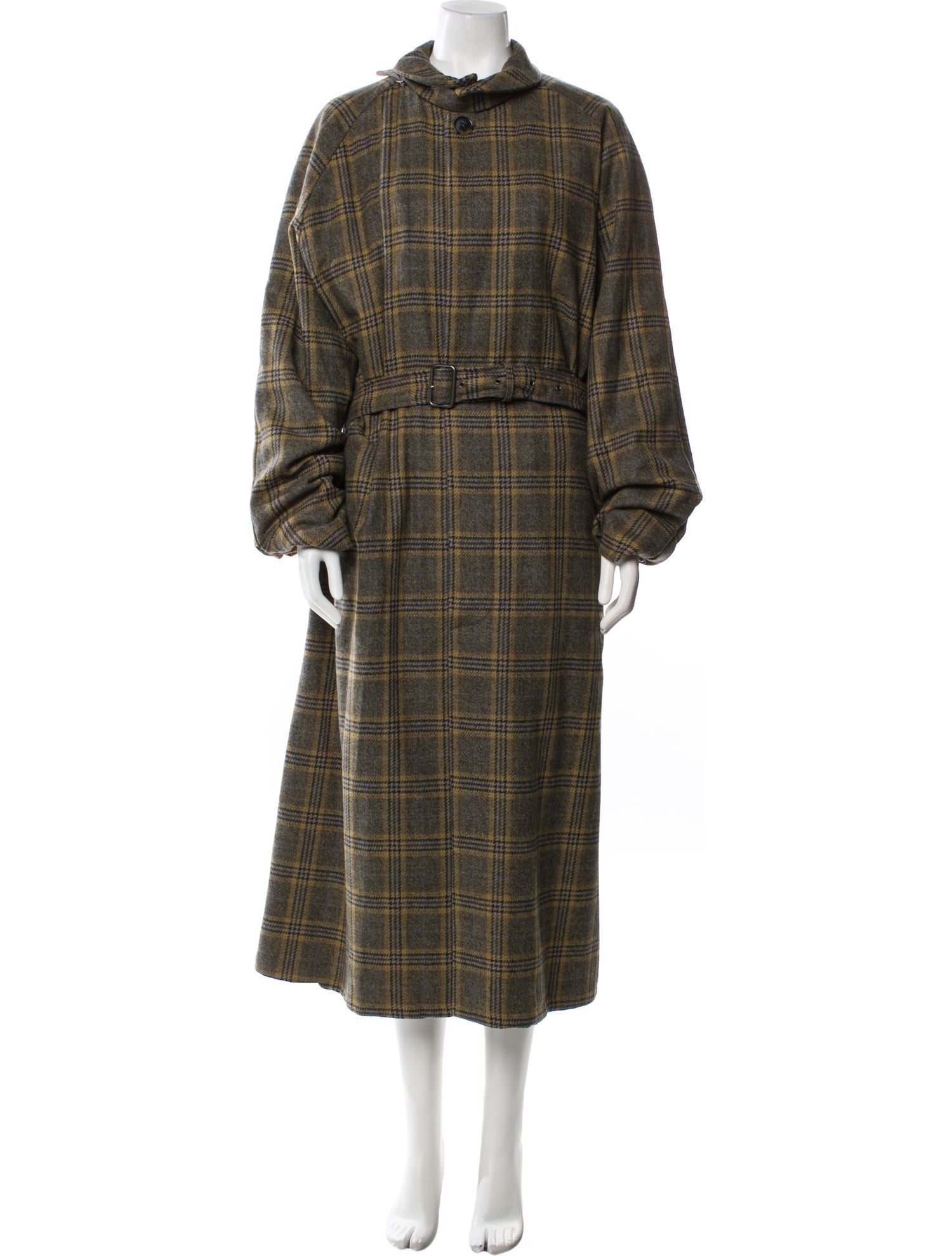 Tibi Wool Plaid Print Trench Coat