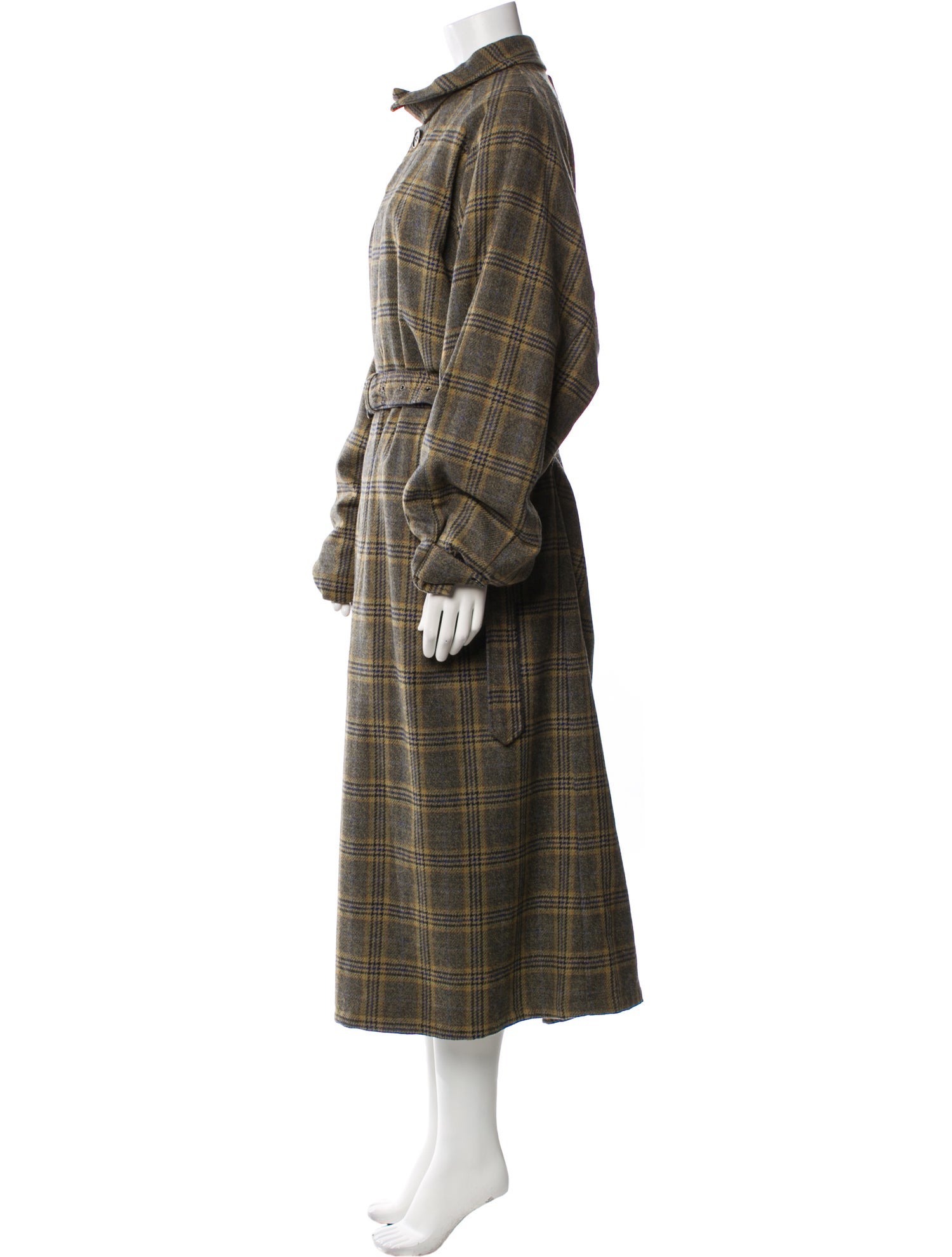 Tibi Wool Plaid Print Trench Coat