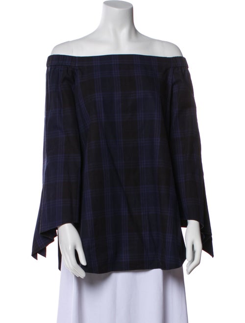 Tibi Plaid Print Off-The-Shoulder Blouse