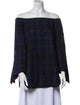 Tibi Plaid Print Off-The-Shoulder Blouse