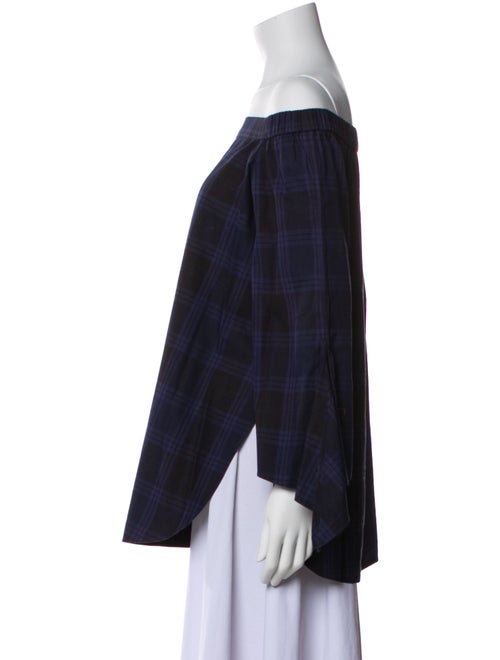 Tibi Plaid Print Off-The-Shoulder Blouse