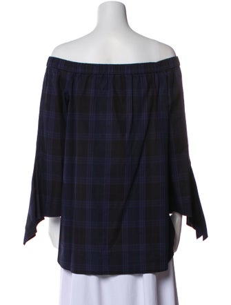 Tibi Plaid Print Off-The-Shoulder Blouse