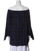 Tibi Plaid Print Off-The-Shoulder Blouse