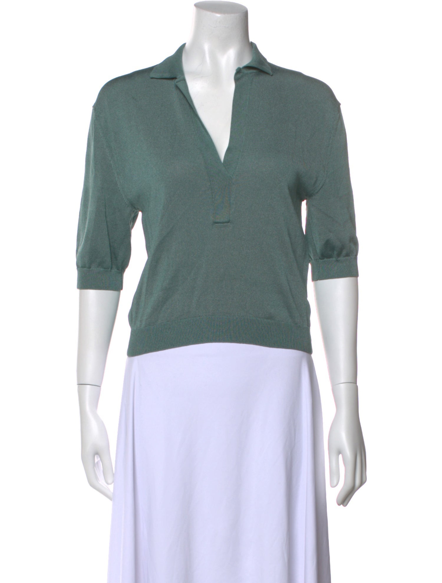 Tibi V-Neck Three-Quarter Sleeve Polo