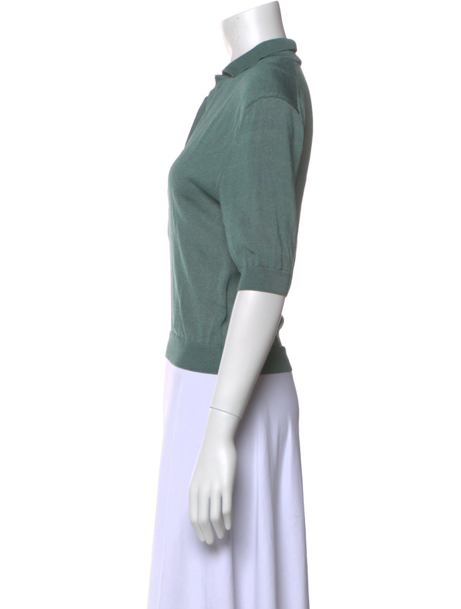 Tibi V-Neck Three-Quarter Sleeve Polo