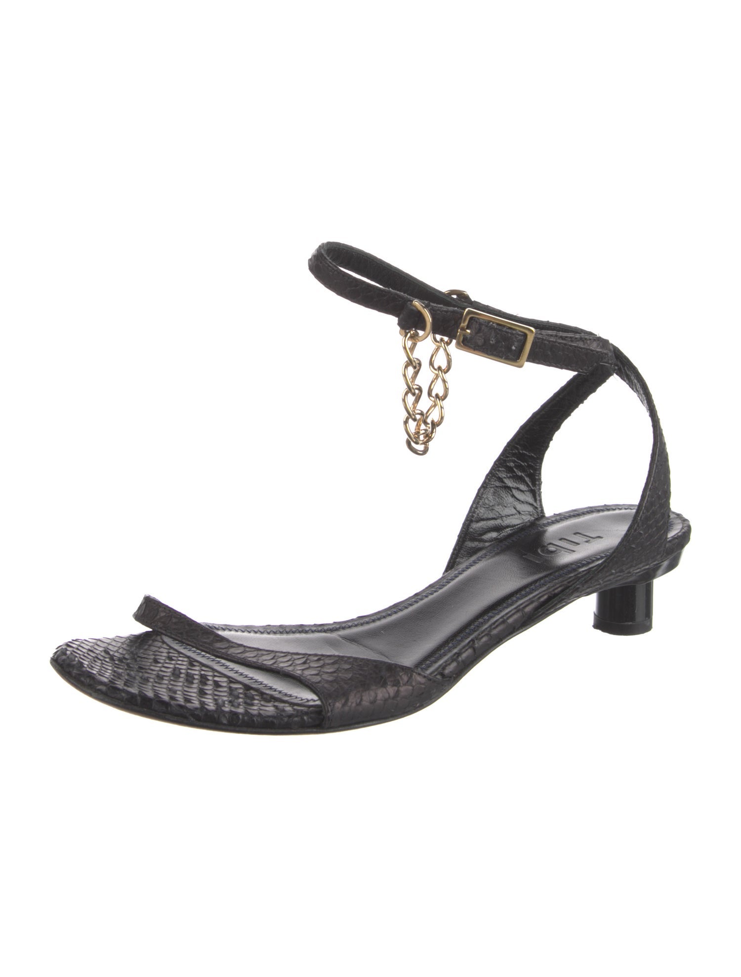 Tibi Snakeskin Chain-Link Accents Sandals