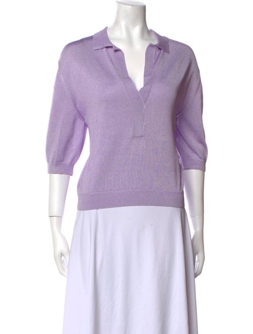 Tibi V-Neck Three-Quarter Sleeve Polo