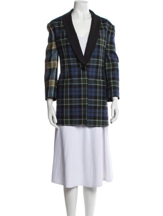 Tibi Virgin Wool Plaid Print Peacoat