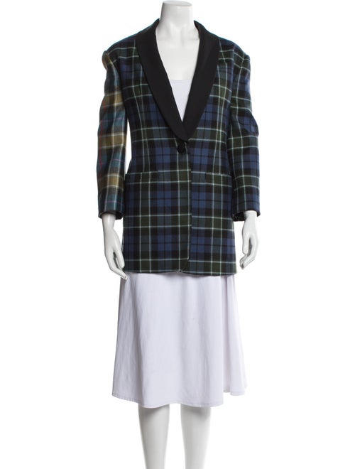 Tibi Virgin Wool Plaid Print Peacoat