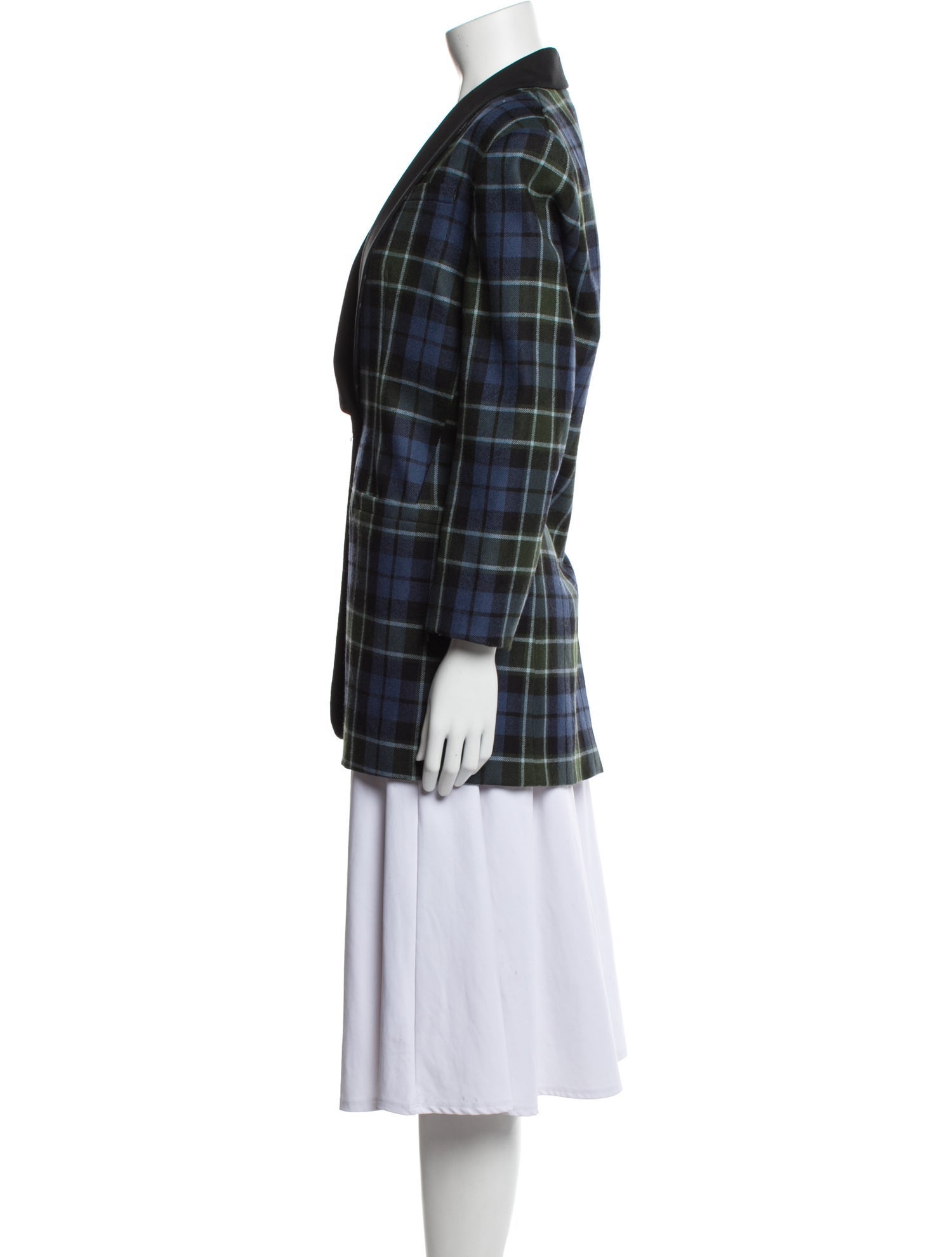 Tibi Virgin Wool Plaid Print Peacoat