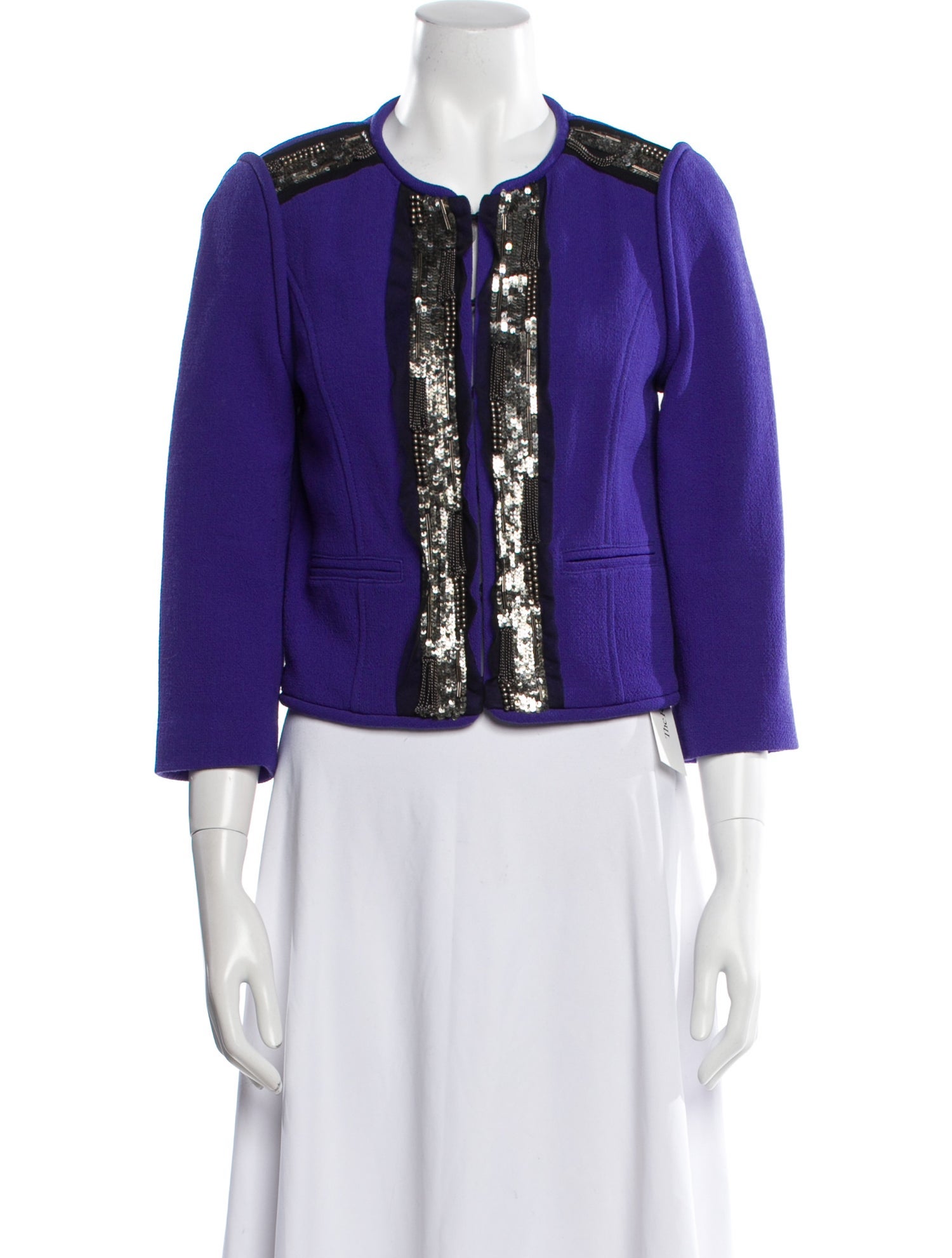 Tibi Virgin Wool Colorblock Pattern Evening Jacket