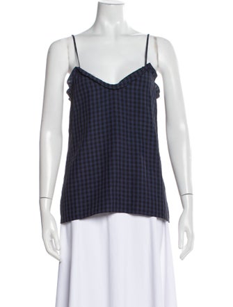 Tibi Plaid Print Square Neckline Top