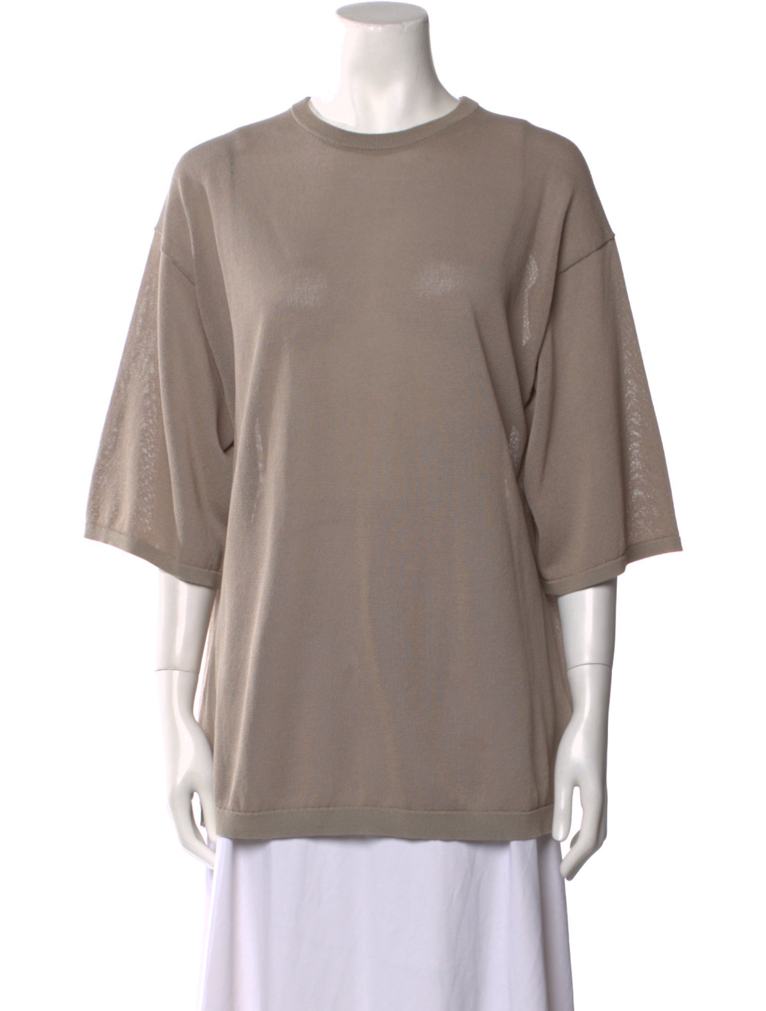 Tibi Crew Neck Three-Quarter Sleeve T-Shirt