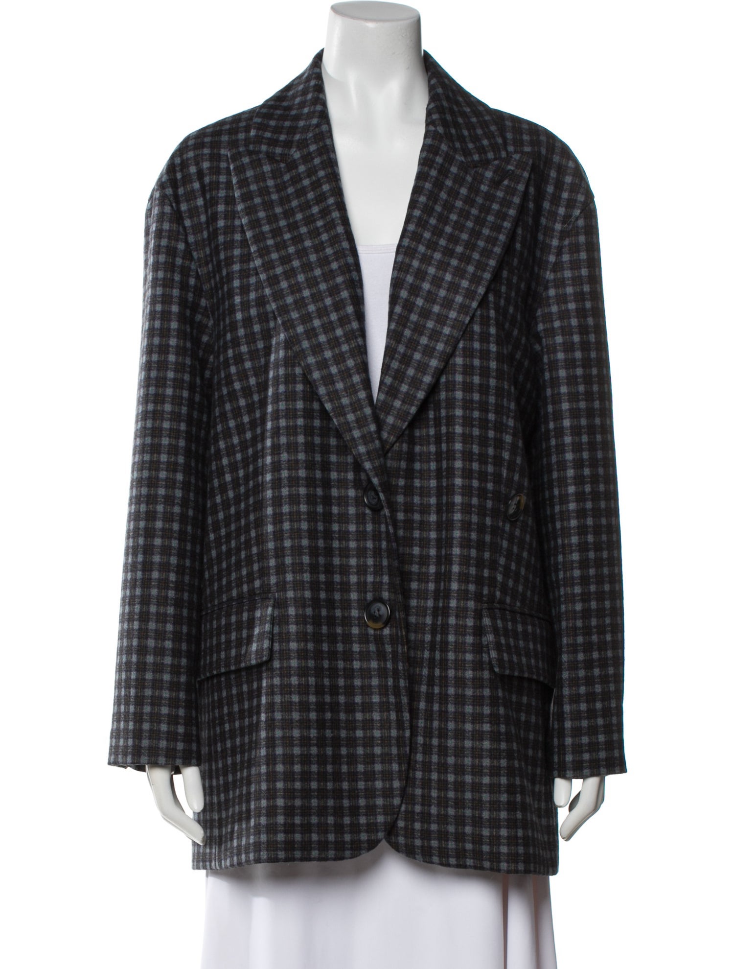Tibi Virgin Wool Plaid Print Blazer