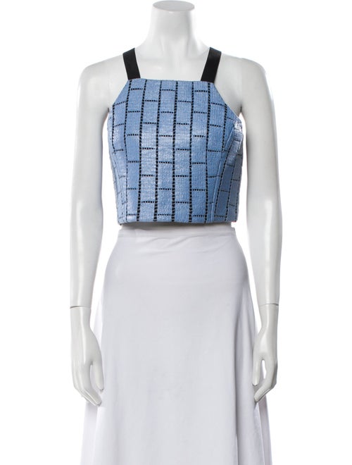 Tibi Plaid Print Square Neckline Crop Top