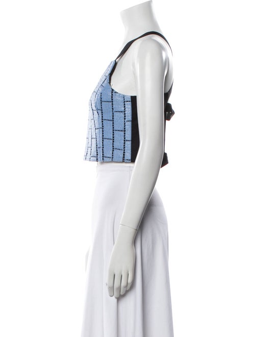 Tibi Plaid Print Square Neckline Crop Top