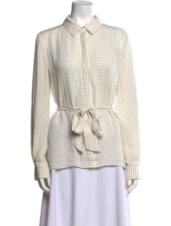 Tibi Silk Polka Dot Print Button-Up Top