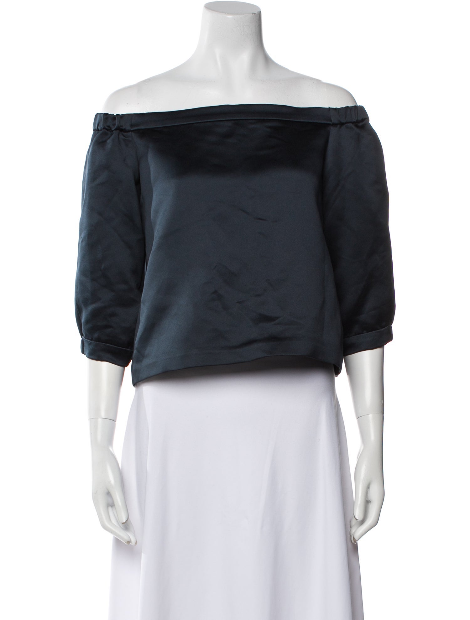 Tibi Off-The-Shoulder Three-Quarter Sleeve Crop Top