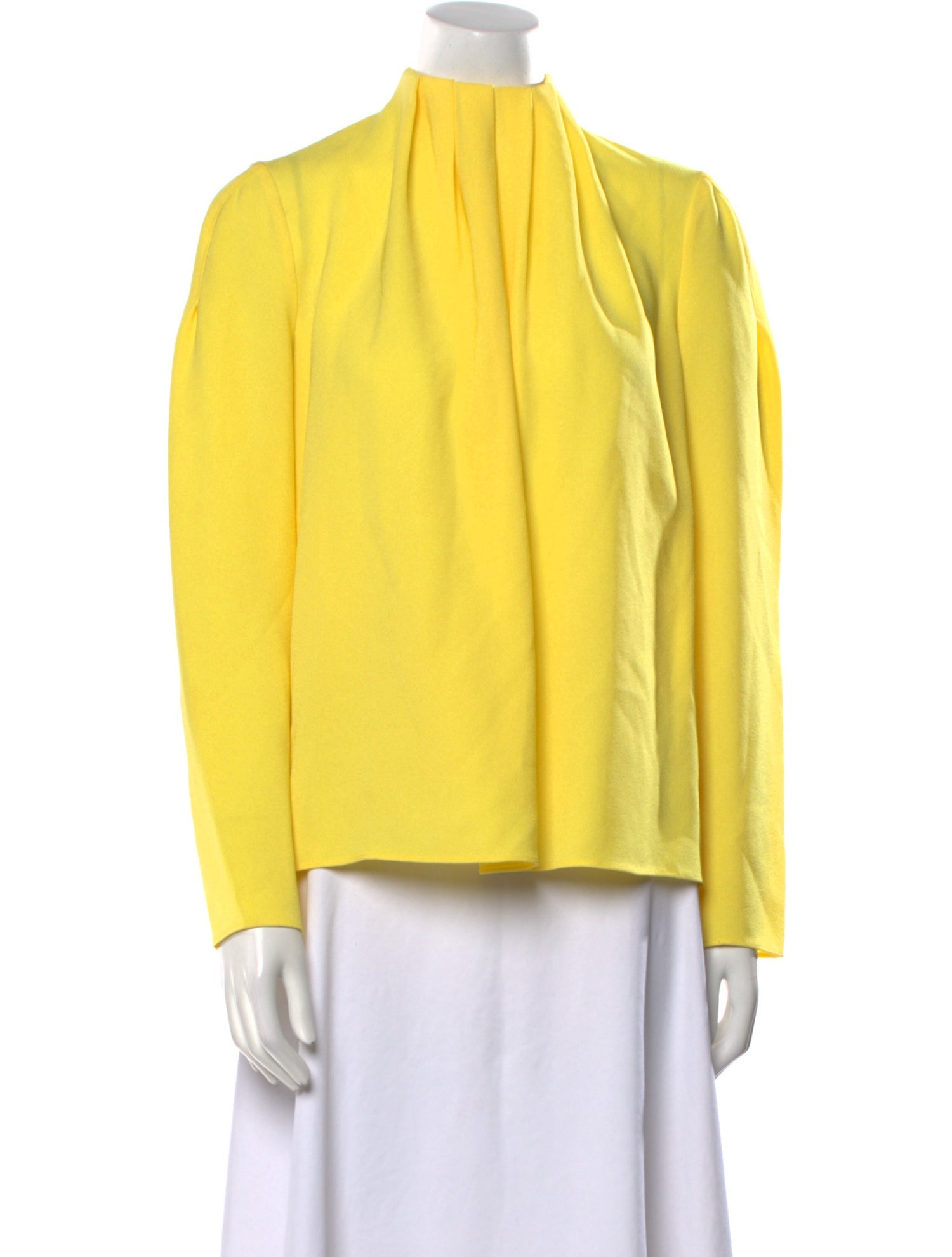 Tibi Mock Neck Long Sleeve Blouse Yellow Tops, Clothing