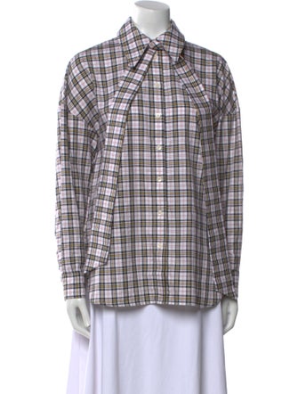 Tibi Plaid Print Long Sleeve Button-Up Top
