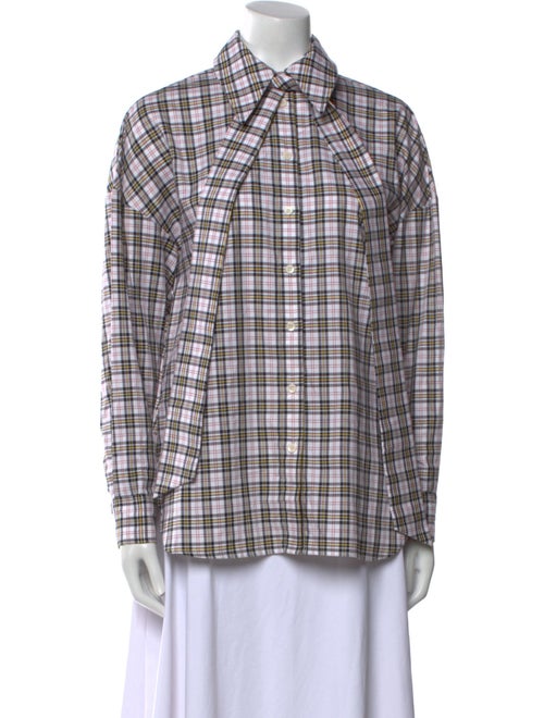Tibi Plaid Print Long Sleeve Button-Up Top