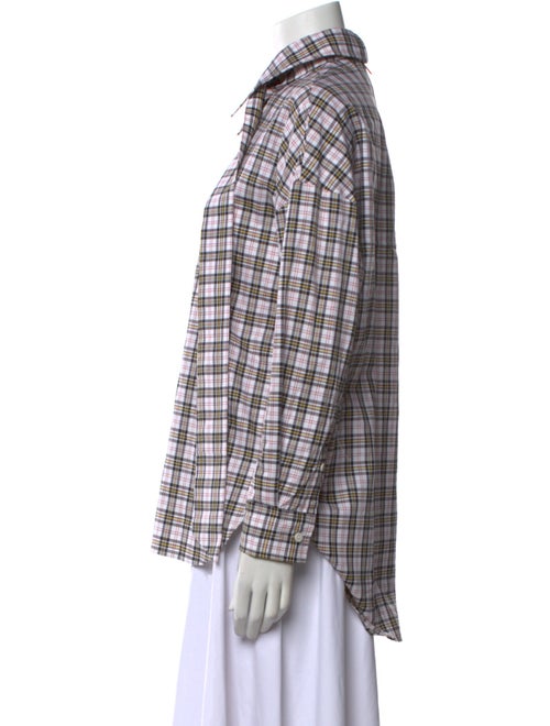 Tibi Plaid Print Long Sleeve Button-Up Top