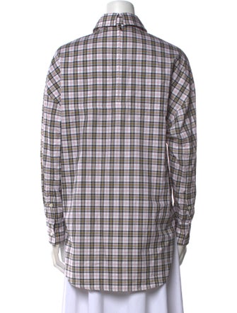 Tibi Plaid Print Long Sleeve Button-Up Top