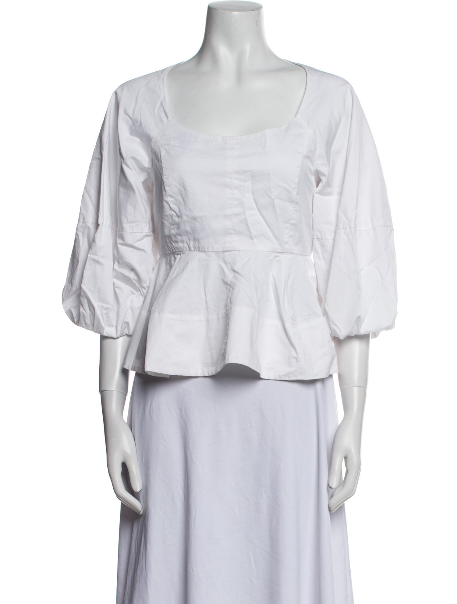 Tibi Square Neckline Three-Quarter Sleeve Crop Top