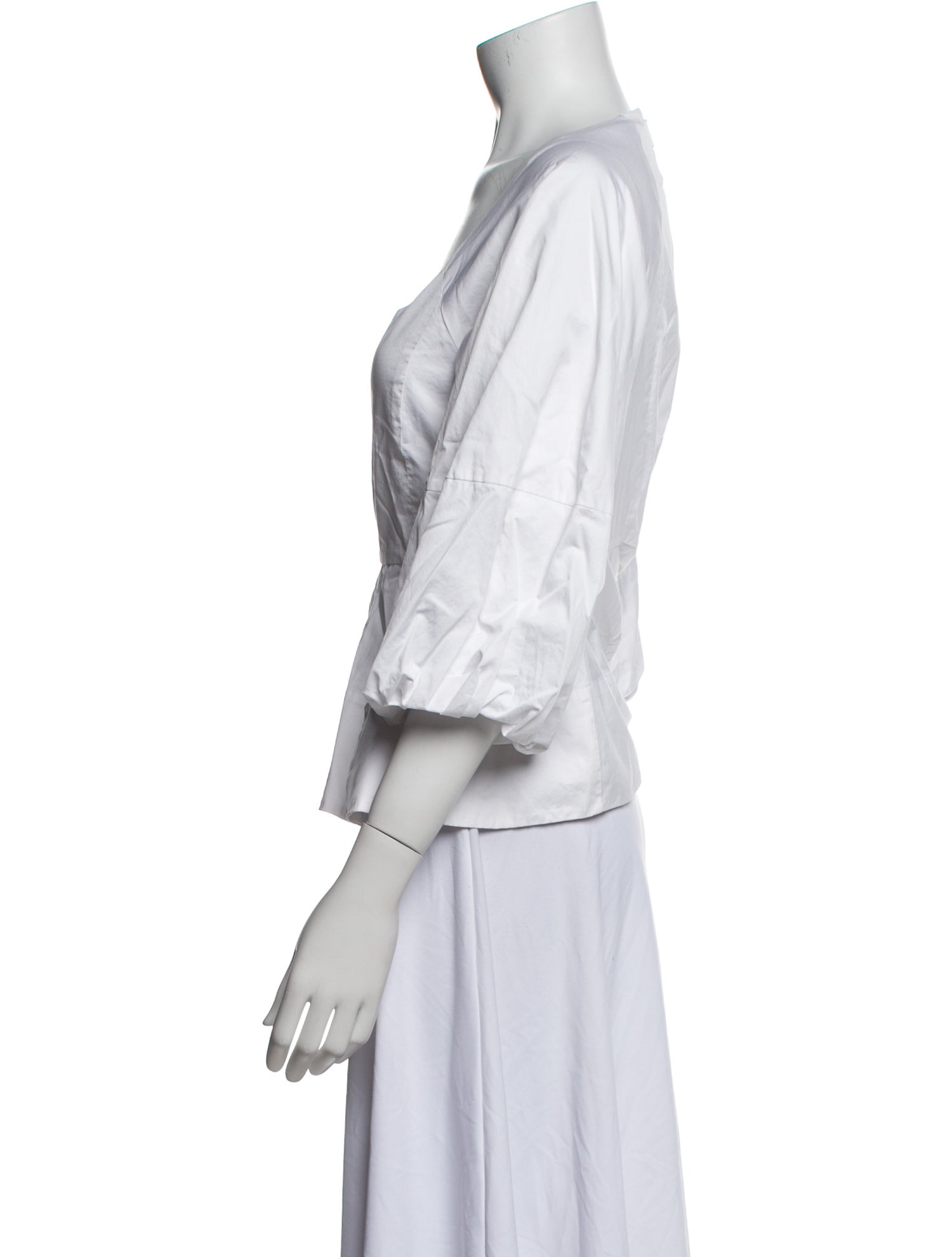 Tibi Square Neckline Three-Quarter Sleeve Crop Top