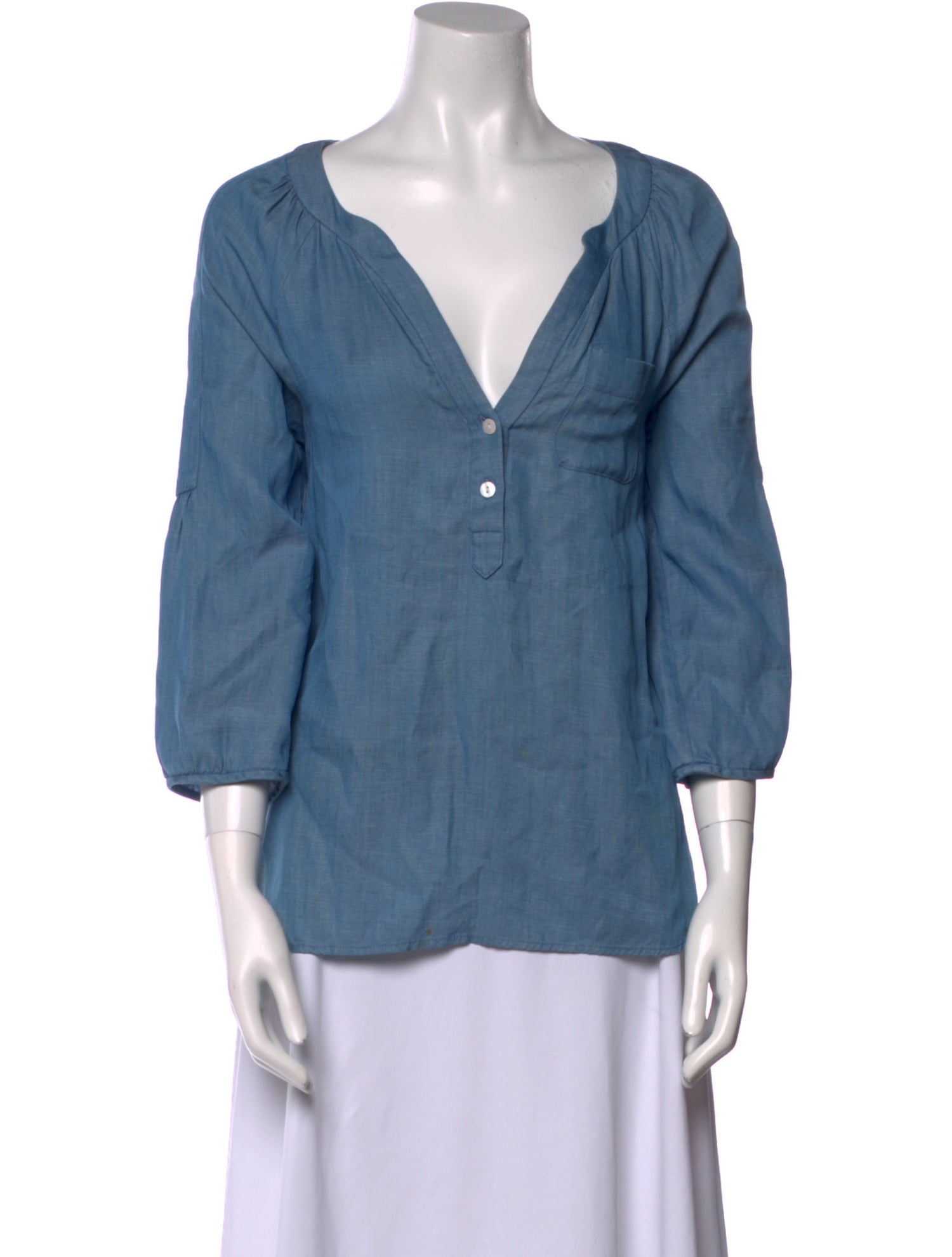 Tibi V-Neck Three-Quarter Sleeve Blouse