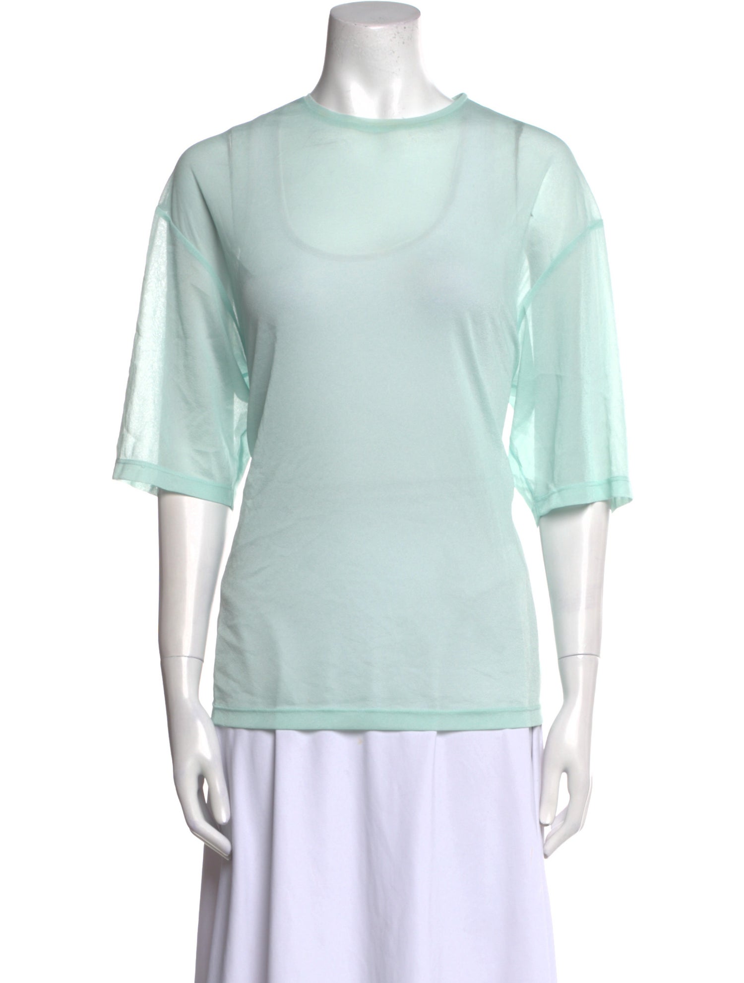 Tibi Crew Neck Three-Quarter Sleeve T-Shirt