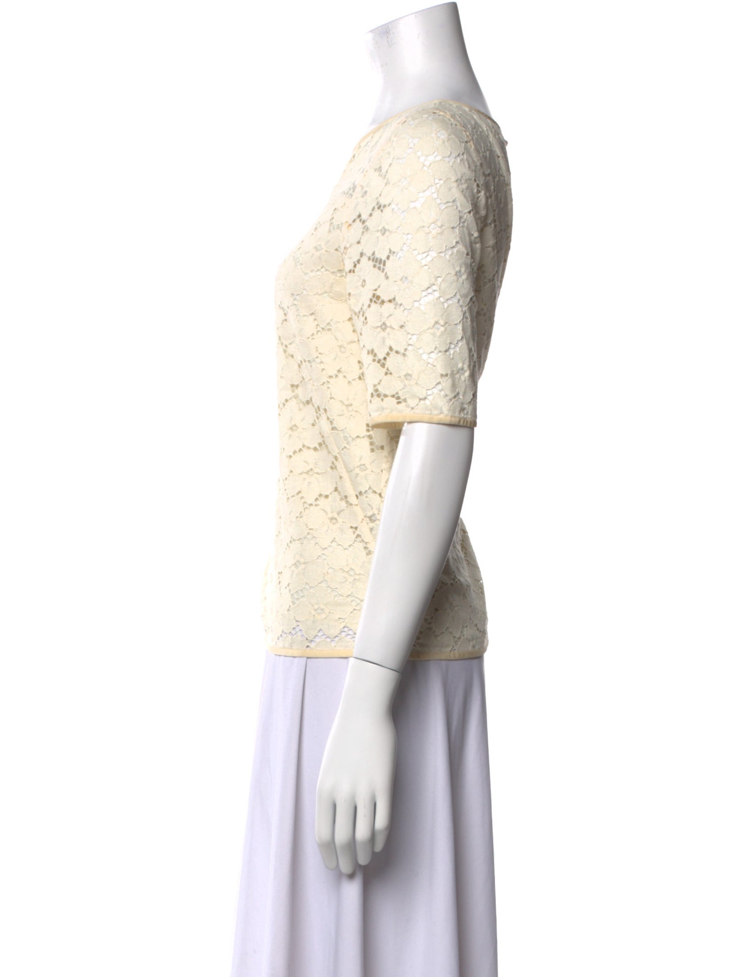 Tibi Lace Pattern Bateau Neckline Top