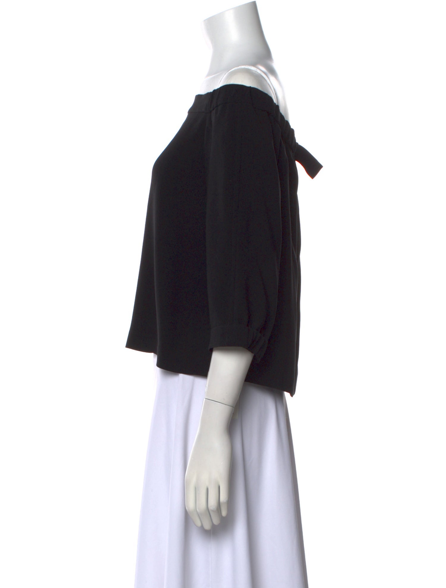 Tibi Off-The-Shoulder Three-Quarter Sleeve Crop Top