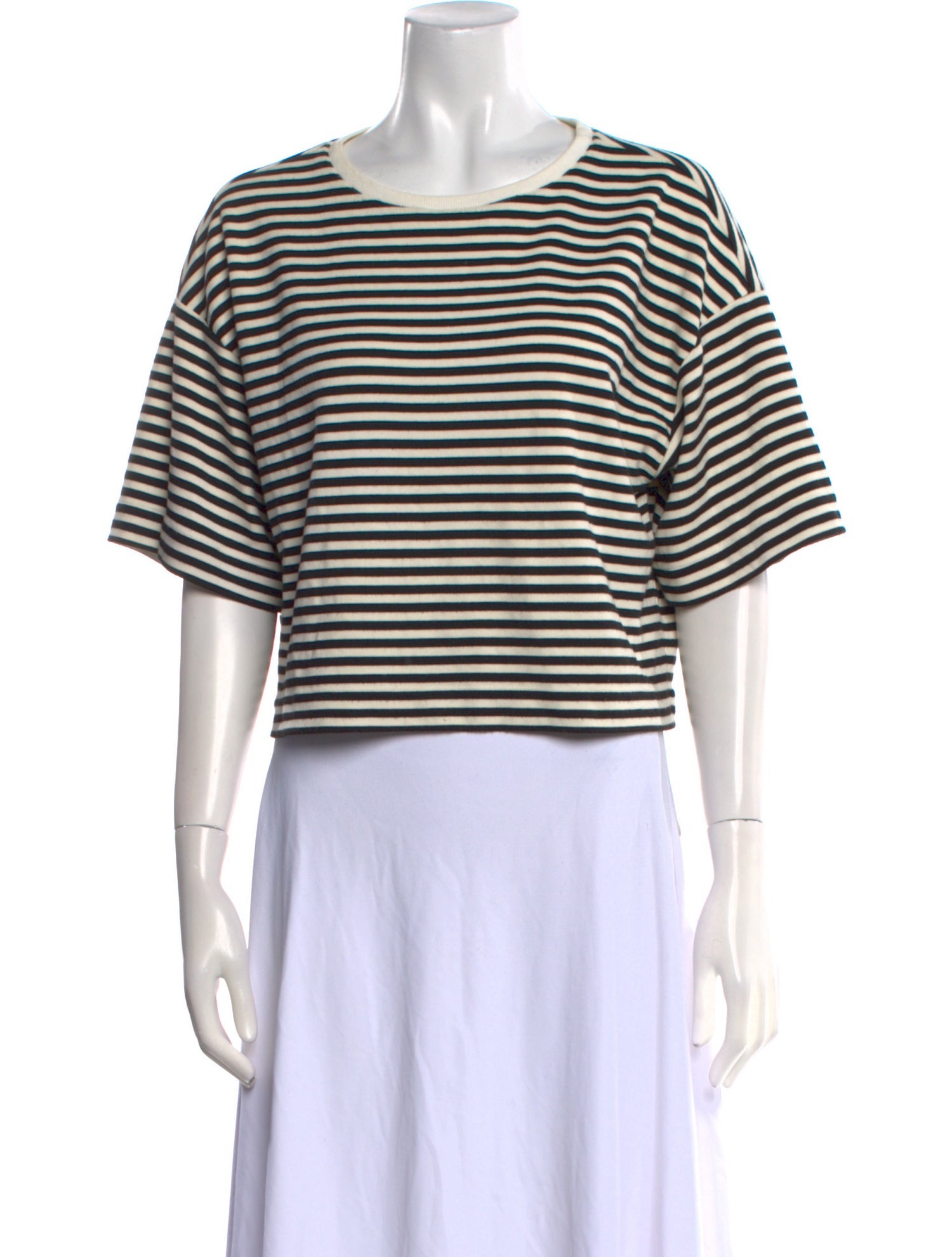 Tibi Striped Bateau Neckline Crop Top