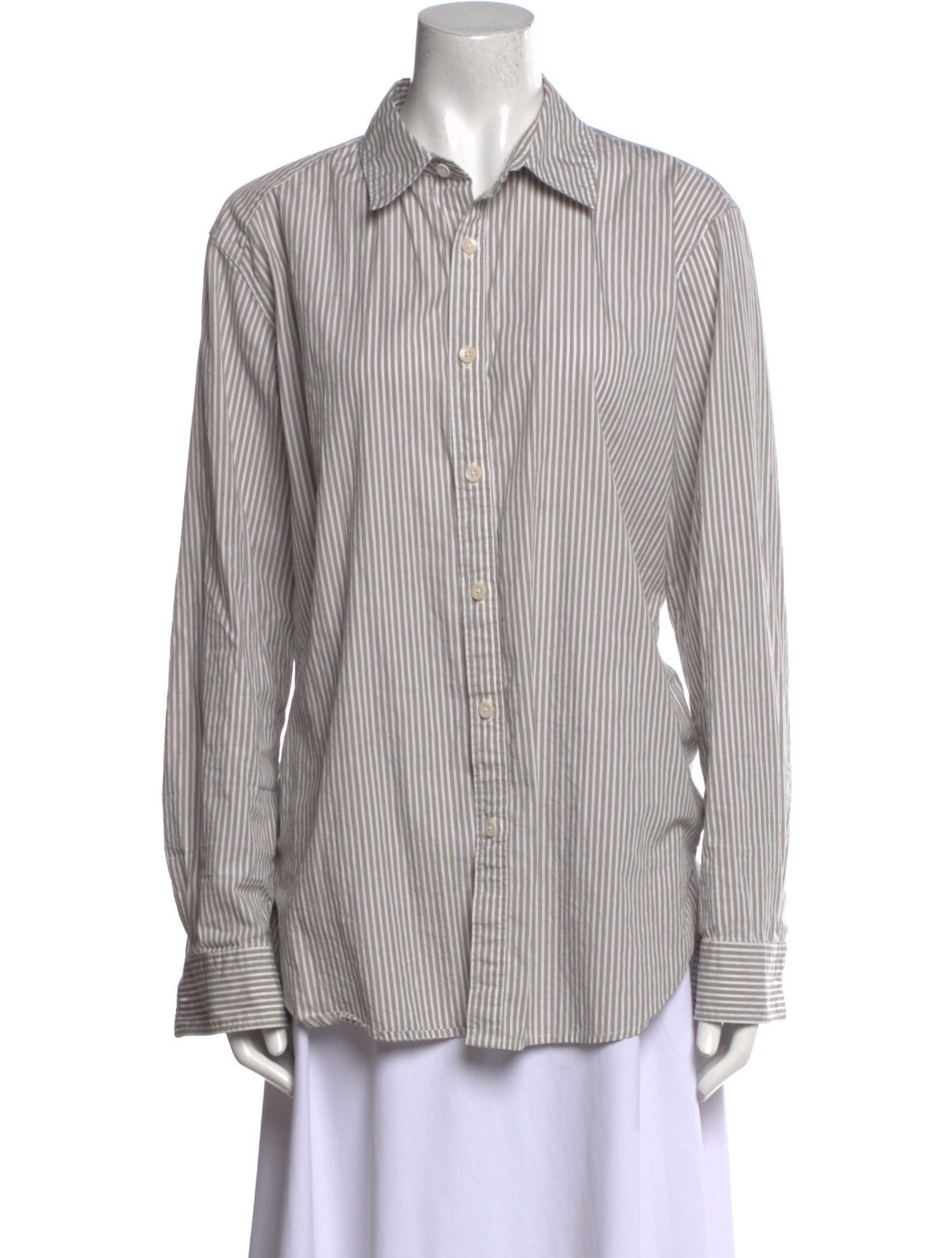 Tibi Striped Long Sleeve Button-Up Top