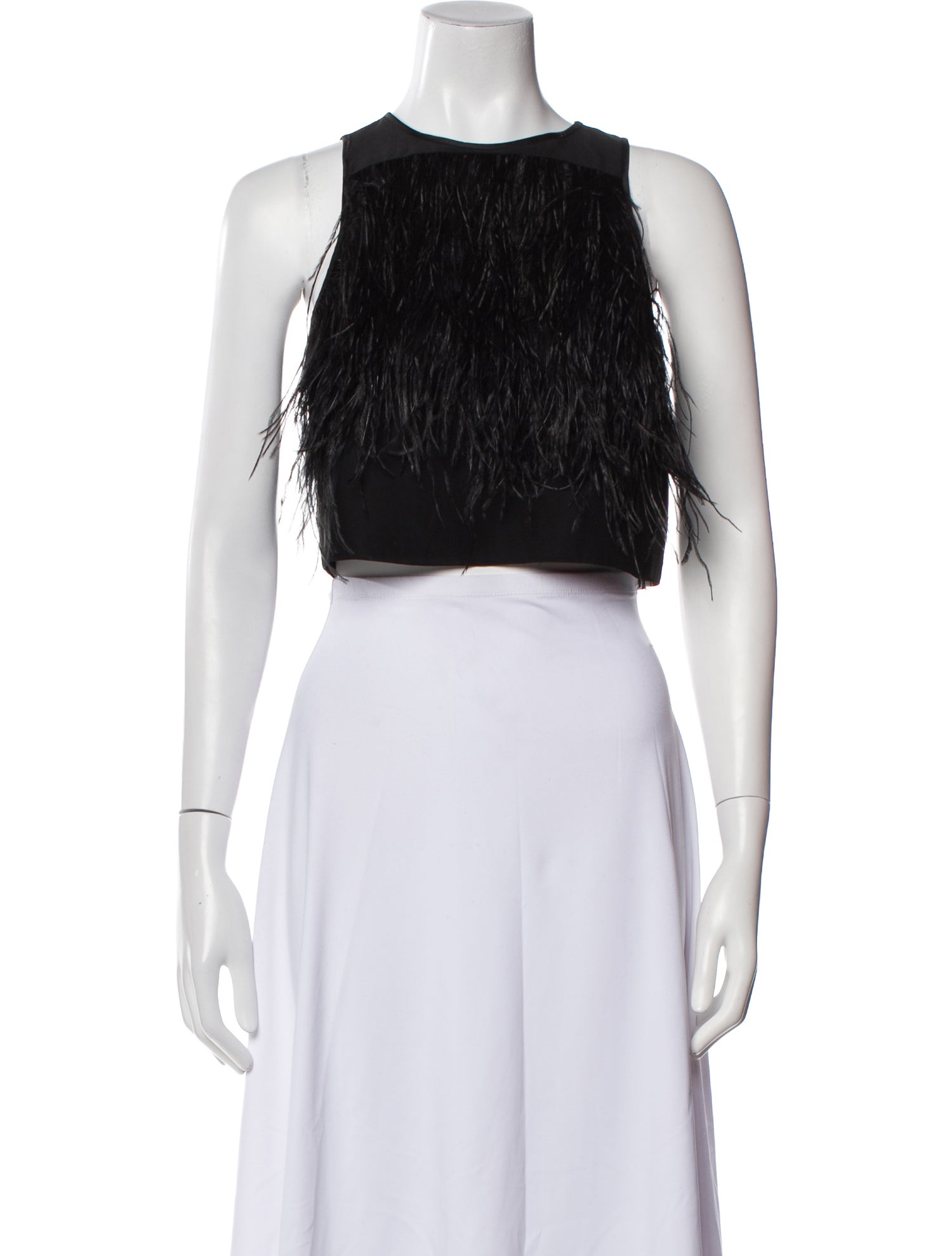 Tibi Ostrich Feather Crew Neck Crop Top