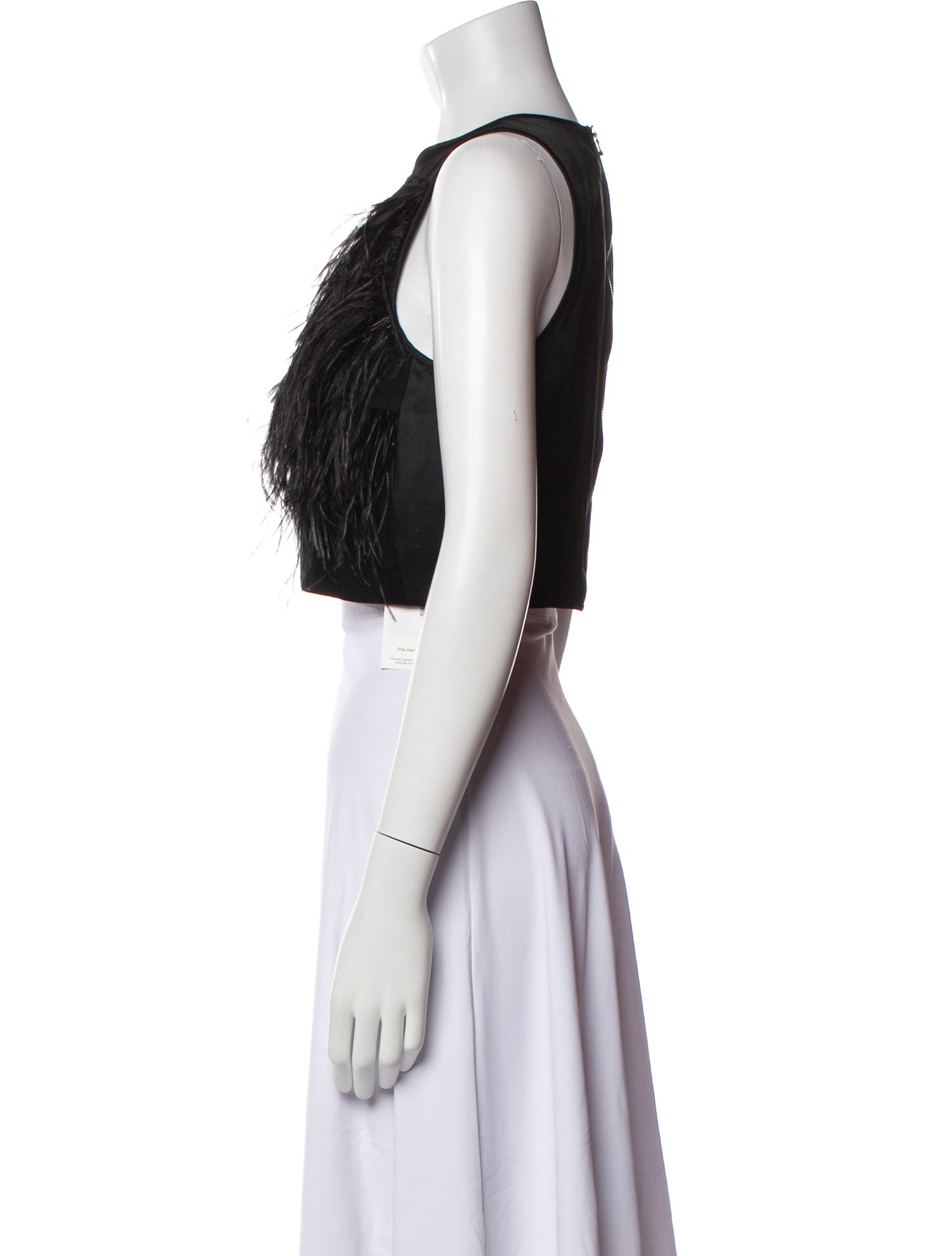 Tibi Ostrich Feather Crew Neck Crop Top