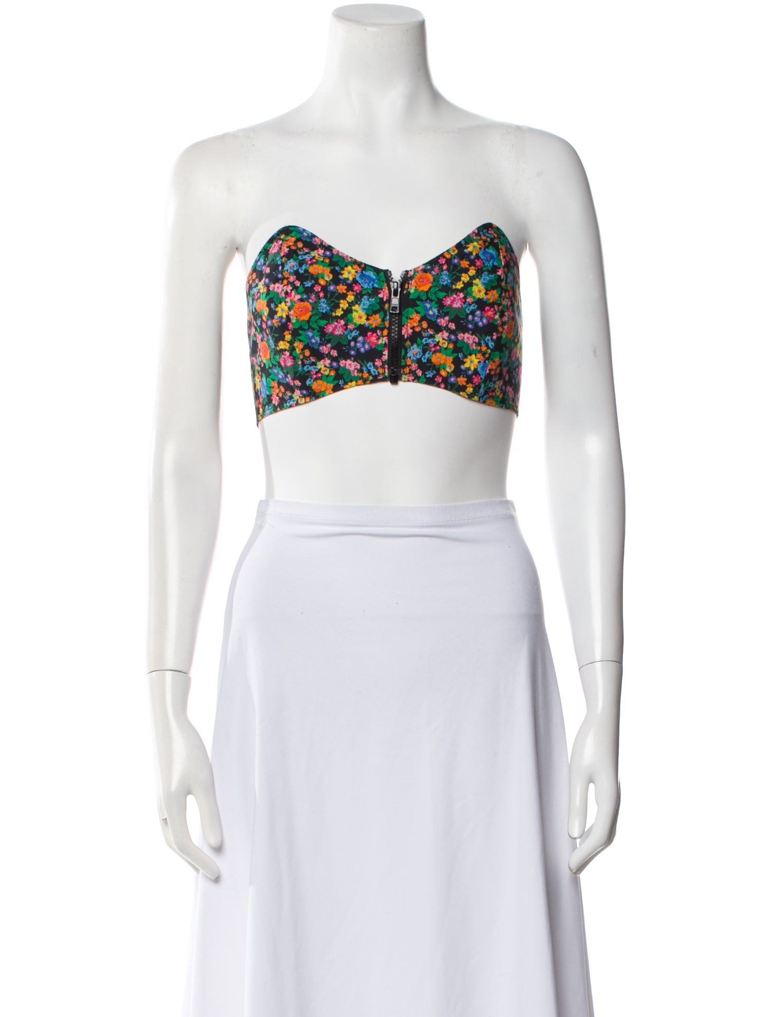 Tibi Floral Print Strapless Crop Top