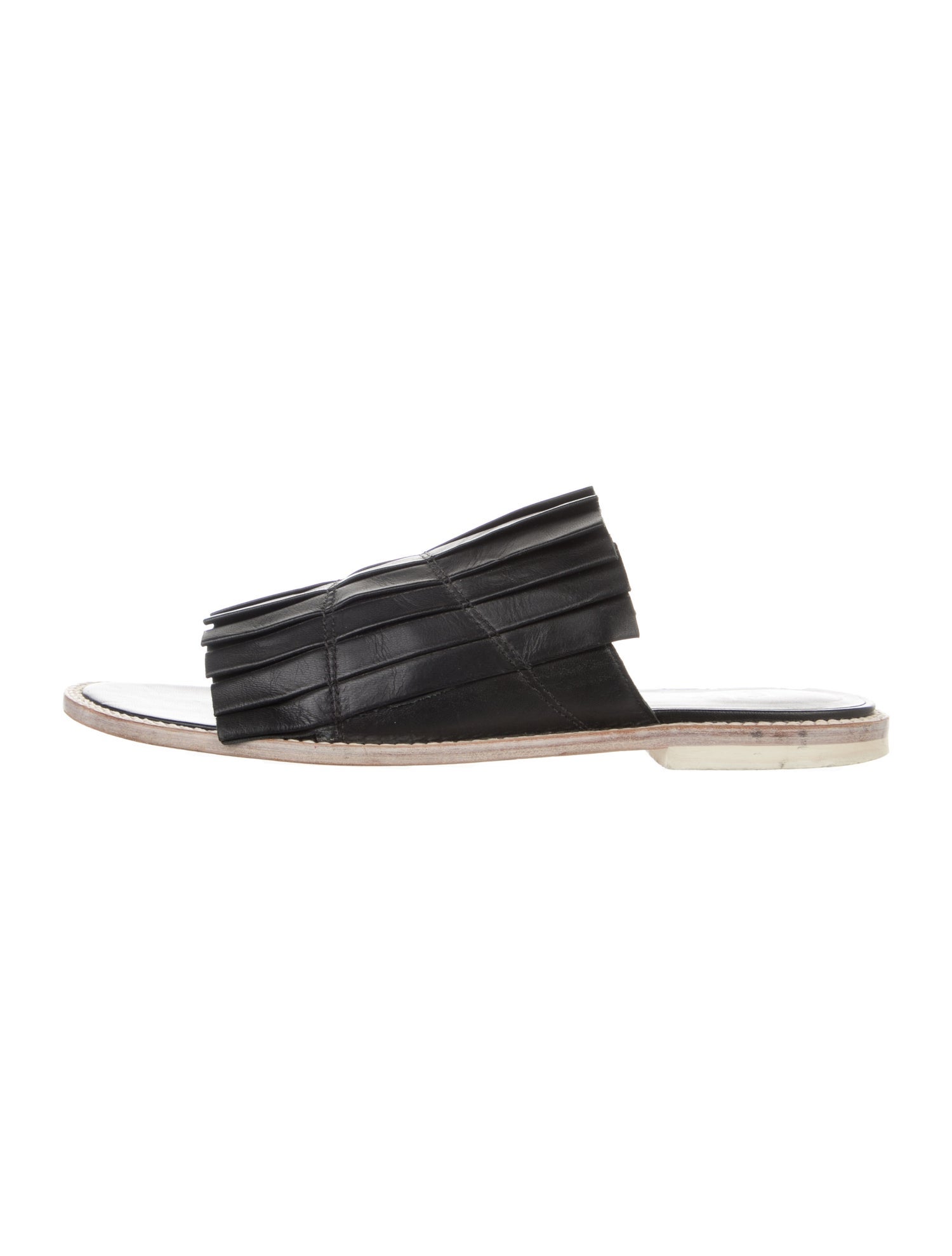 Tibi Leather Pleated Accents Slides