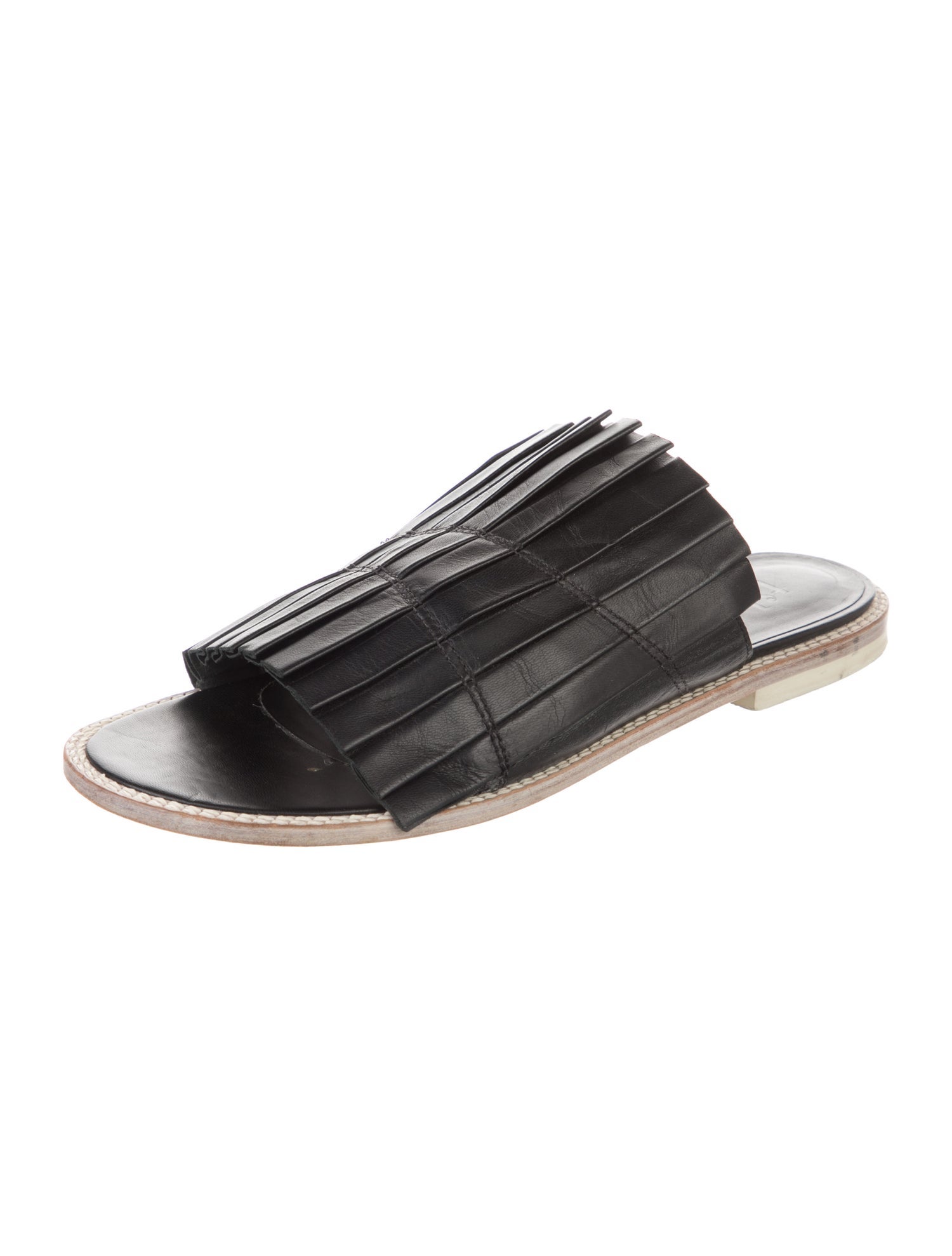 Tibi Leather Pleated Accents Slides
