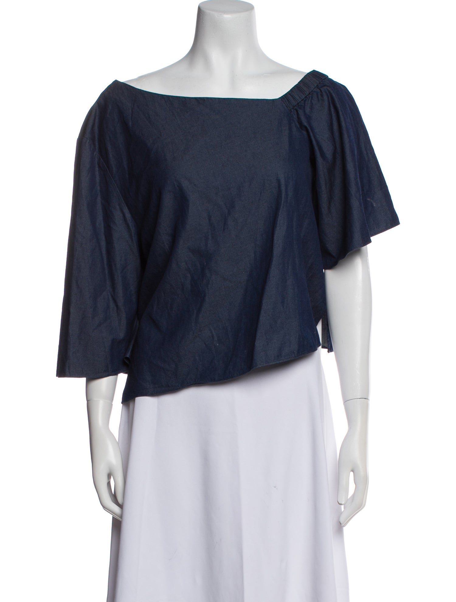 Tibi Bateau Neckline Three-Quarter Sleeve Crop Top