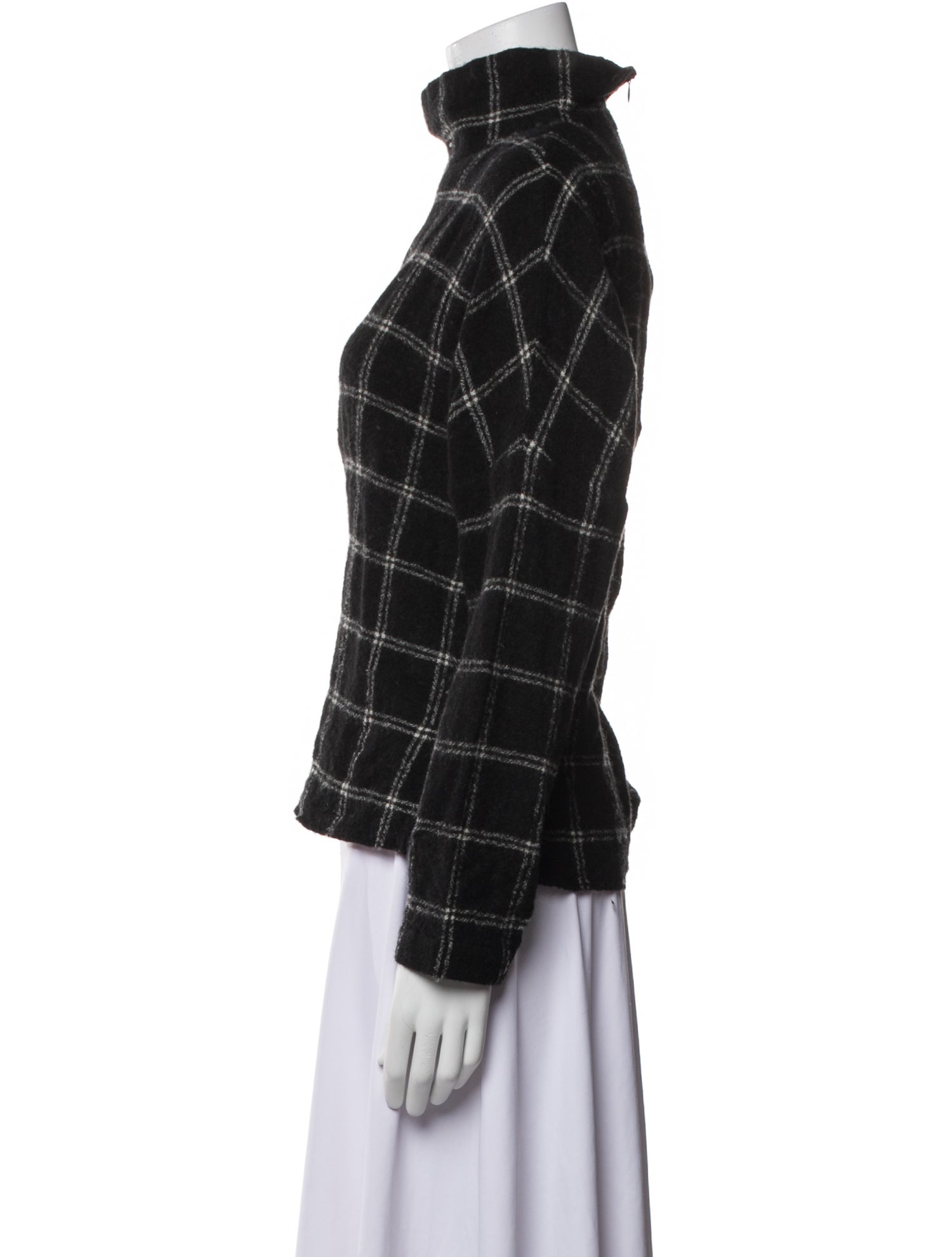 Tibi Virgin Wool Plaid Print Sweater