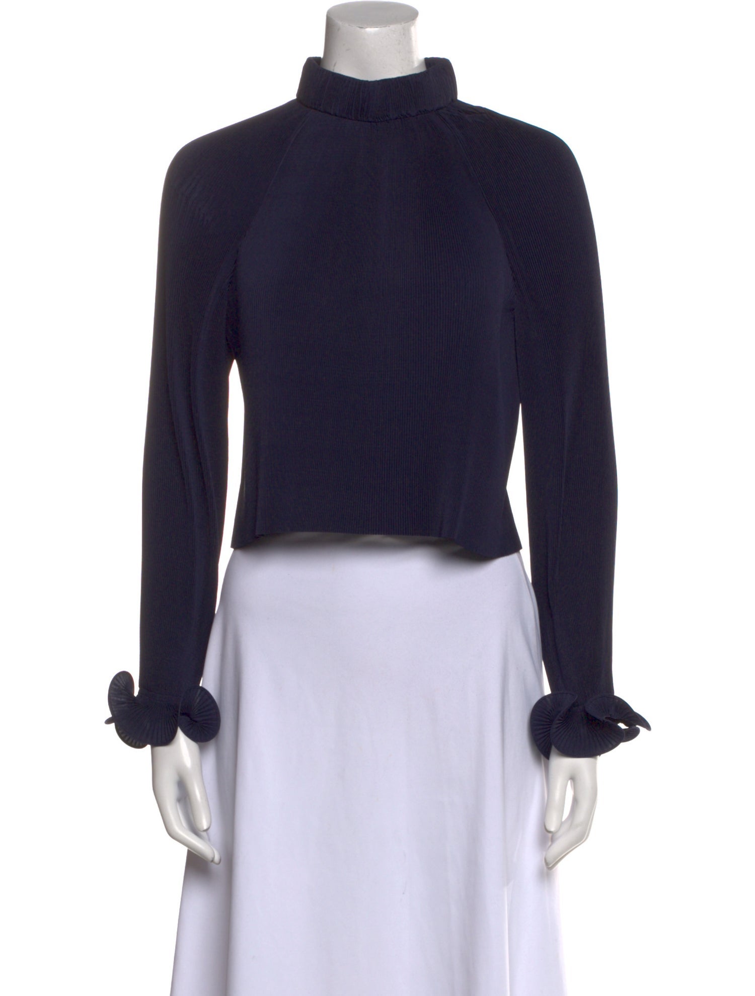 Tibi Mock Neck Long Sleeve Crop Top