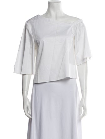 Tibi Scoop Neck Three-Quarter Sleeve Crop Top