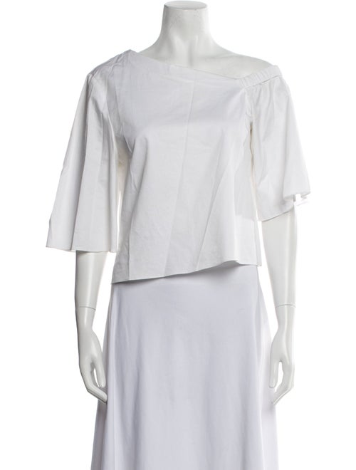 Tibi Scoop Neck Three-Quarter Sleeve Crop Top