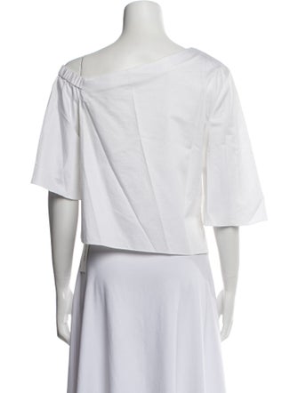 Tibi Scoop Neck Three-Quarter Sleeve Crop Top