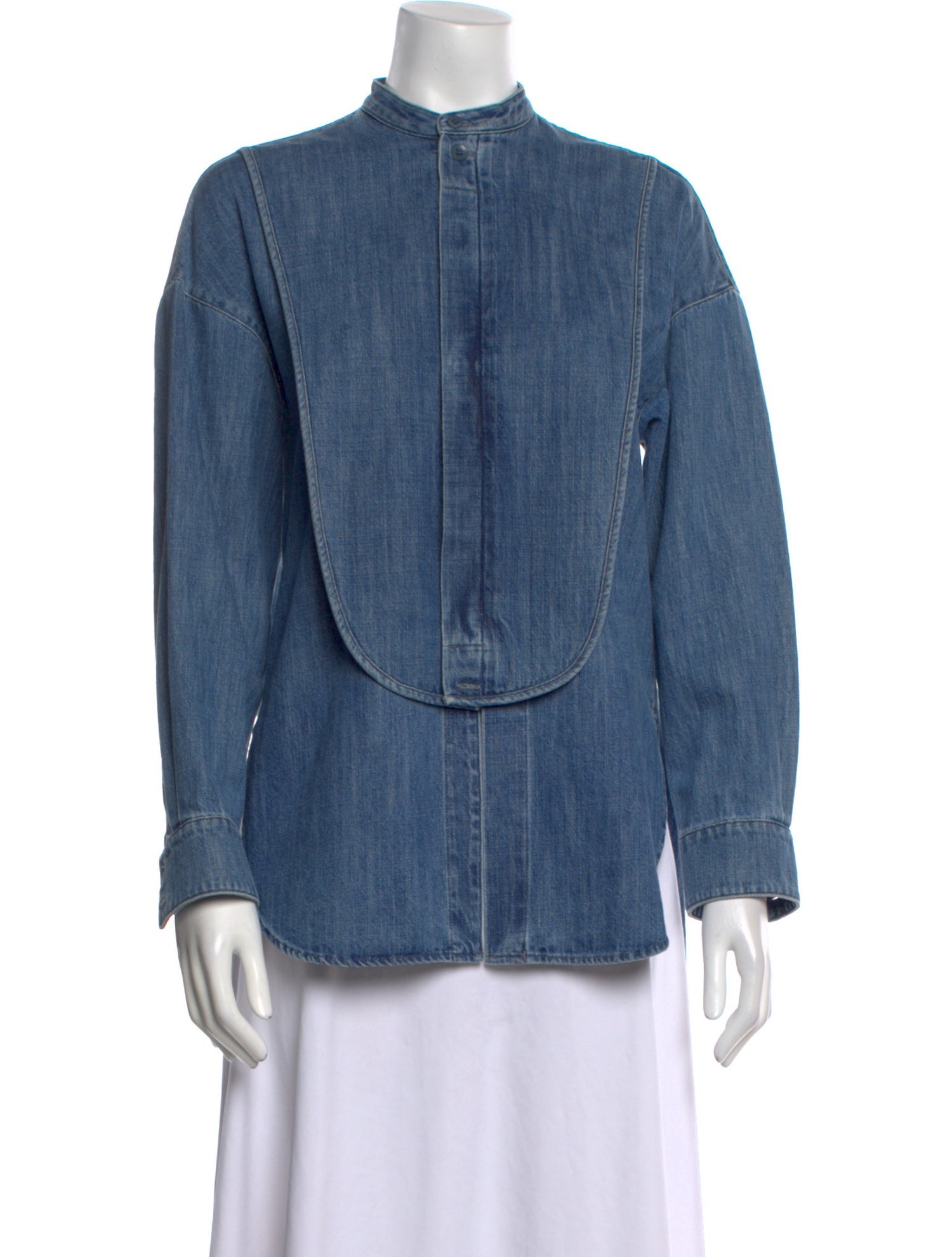 Tibi Mock Neck Long Sleeve Button-Up Top