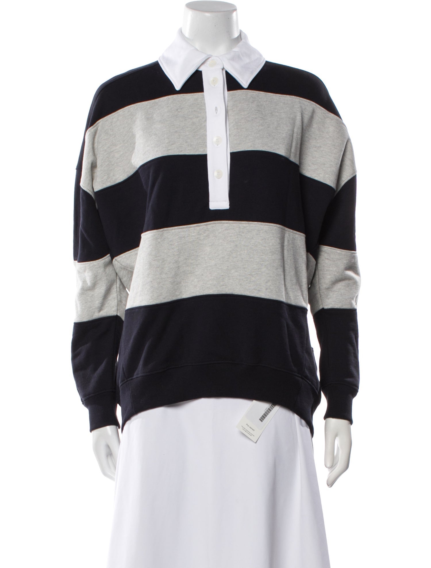 Tibi Striped Long Sleeve Polo